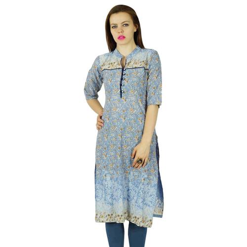 Bimba Femmes Rustique Coton Bleu Kurta Kurti Tunique Manches 3/4 Vtements