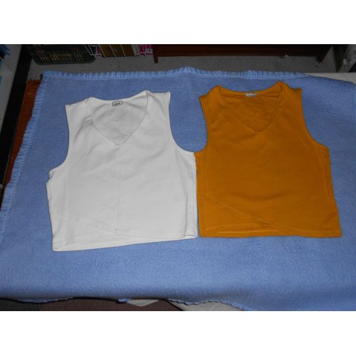 Lot 2 Hauts Sans Manche Pour Femme Blanc Cassé/Moutarde Pour Femme Ts (34/36) État Neuf