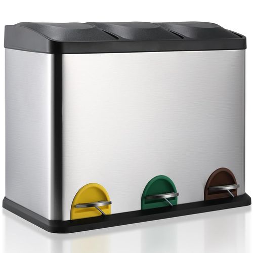Poubelle à 3 compartiments, 3 x 15 l, système de tri sélectif, 45 l...