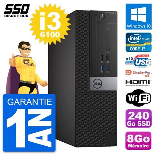 PC Dell OptiPlex 7040 SFF Intel i3-6100 RAM 8Go SSD 240Go HDMI Windows 10 Wifi