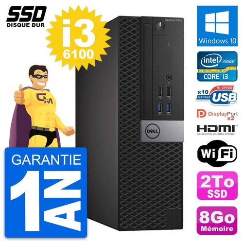 PC Dell OptiPlex 7040 SFF Intel i3-6100 RAM 8Go SSD 2To HDMI Windows 10 Wifi