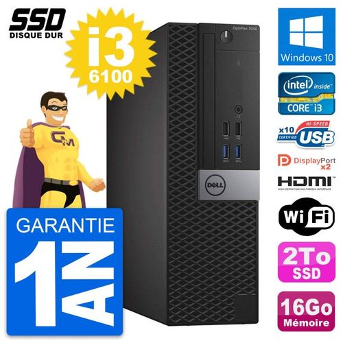 PC Dell OptiPlex 7040 SFF Intel i3-6100 RAM 16Go SSD 2To HDMI Windows 10 Wifi