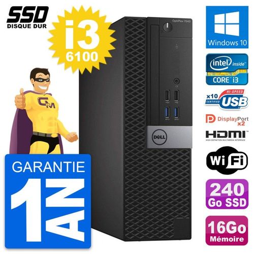 PC Dell OptiPlex 7040 SFF Intel i3-6100 RAM 16Go SSD 240Go HDMI Windows 10 Wifi