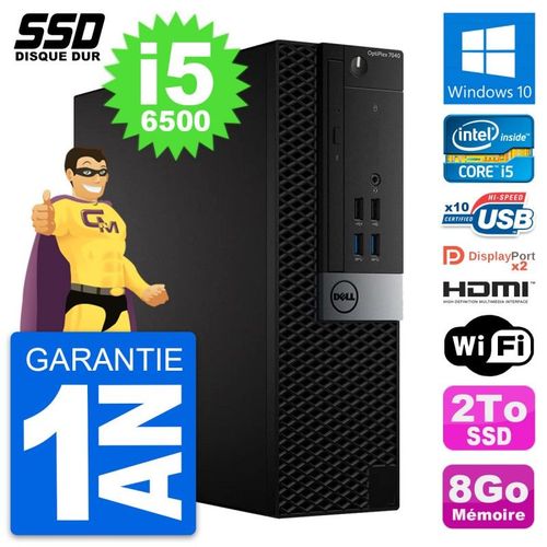 PC Dell OptiPlex 7040 SFF Intel i5-6500 RAM 8Go SSD 2To HDMI Windows 10 Wifi