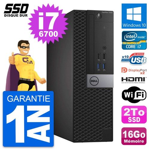 PC Dell OptiPlex 7040 SFF Intel i7-6700 RAM 16Go SSD 2To HDMI Windows 10 Wifi