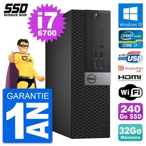 PC Dell OptiPlex 7040 SFF Core i7-6700 RAM 32Go SSD 240Go HDMI Windows 10 Wifi