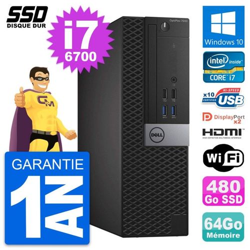 PC Dell OptiPlex 7040 SFF Core i7-6700 RAM 64Go SSD 480Go HDMI Windows 10 Wifi