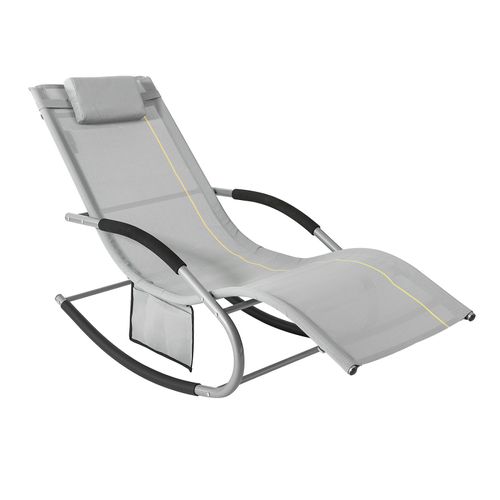 Sobuy Ogs28-Hg Bain De Soleil Chaise Longue Fauteuil À Bascule Avec Appui-Tête Et Pochette Latérale Et Repose-Pieds Transat De Jardin Rocking Chair Confortable