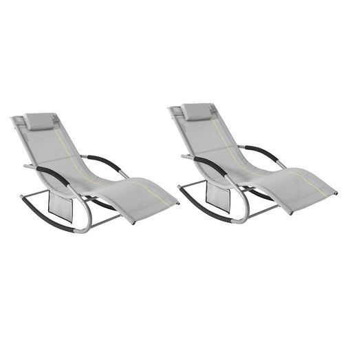 Sobuy Ogs28-Hg X2 Lot De 2 Bain De Soleil Chaise Longue Fauteuil À Bascule Avec Appui-Tête Et Pochette Latérale Et Repose-Pieds Transat De Jardin Rocking Chair