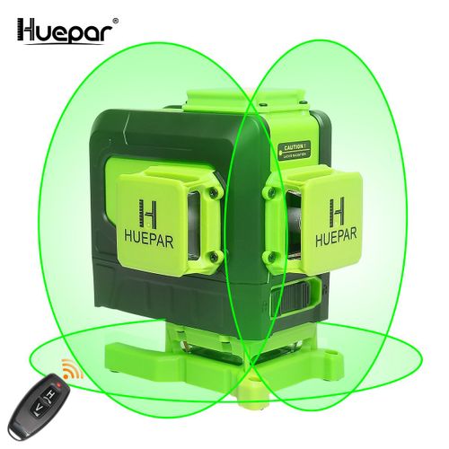Huepar 12 Lignes 3D Niveau Laser Croisée Ligne de Faisceau Vert Multifonction avec Télécommande et Batterie Li-ion Pour Carrelage-903DG