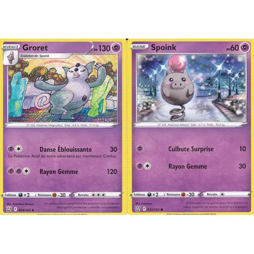 2 Cartes Pokemon - Groret 056/163 + Spoink 055/163 - Épée Et Bouclier 5 - Styles De Combat - Eb5 - Vf