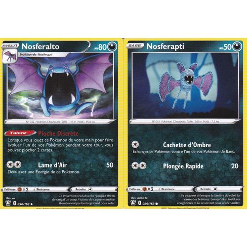 2 Cartes Pokemon - Nosferalto 090/163 + Nosferapti 089/163 - Épée Et Bouclier 5 - Styles De Combat - Eb5 - Vf