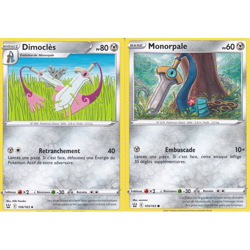 2 Cartes Pokemon - Dimoclès 106/163 + Monorpale 105/163 - Épée Et Bouclier 5 - Styles De Combat - Eb5 - Vf