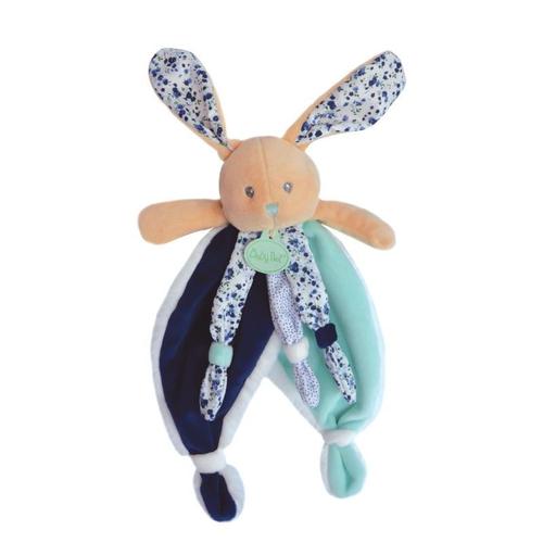 Doudou Lapin Poupi Baby Nat Les Poupis Peluche Jouet Bebe Naissance Mixte Lapinou Fleurs Bleu Marine Et Turquoise Babynat