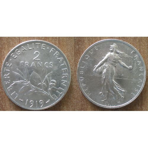 France 2 Francs 1919 Semeuse Piece Argent