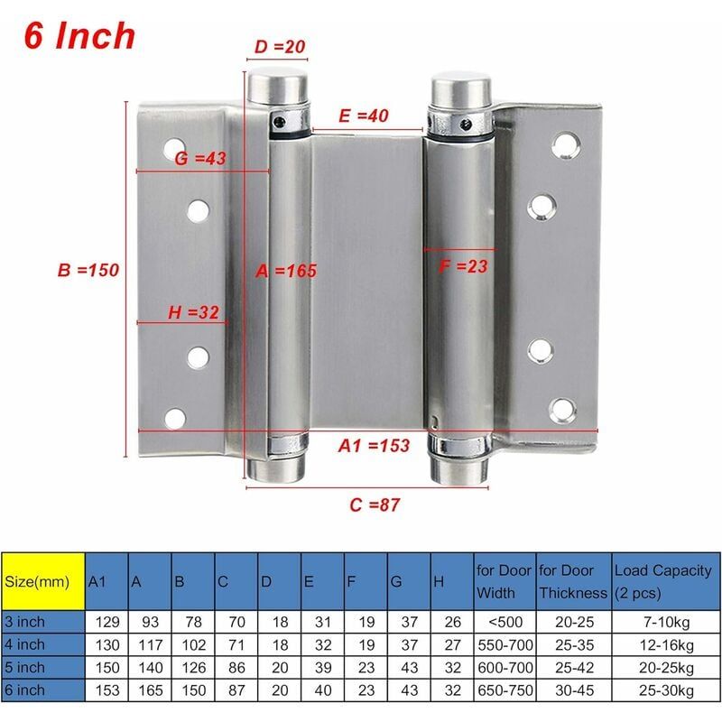 Charnieres A Ressort (153mm) En Acier Inox A Double Action P... - 2