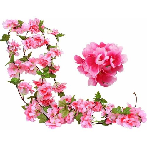 2 Pack 230cm Faux Cerise Vigne Fleurs Plante Artificielles Lierre Suspendu Guirlande De Soie Aux Feuilles Vertes Pour Interieur Exterieur Accueil Hotel Jardin Fete Mariage Art Decor (Rouge) Goodnice