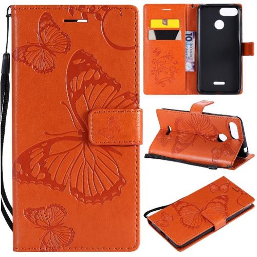 Étui Pour À Basdernier Xiaomi Redmi 6/6a Couverture Antichoc Flip Kickband Cuir Pu Avec Support De Fente Pour Carte Couverture Magnétique - Couleur Orange