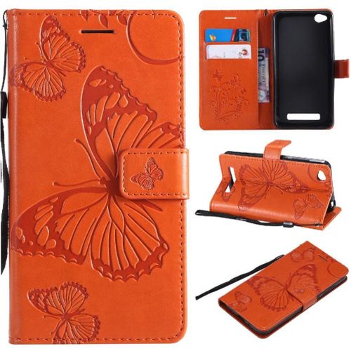 Xiaomi Redmi 4a Étui Pour Flip Avec Support De Fente Pour Carte Cuir Pu Flip Kickband Couverture Magnétique Couverture Antichoc - Couleur Orange