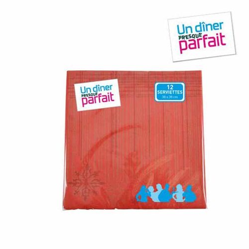 Paris Prix - Lot De 12 Serviettes Effet Tissu "Flocons" 40x40cm Rouge