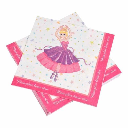 Paris Prix - Lot De 20 Serviettes En Papier "Ballerina" 33x33cm Rose
