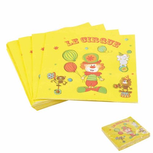Paris Prix - Lot De 20 Serviettes En Papier "Le Cirque" 33x33cm Jaune