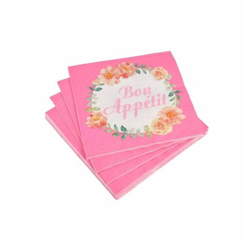 Paris Prix - Lot De 20 Serviettes En Papier "Fleurs" 33x33cm Rose