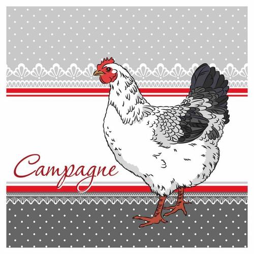 Paris Prix - Lot De 20 Serviettes En Papier "Coq Campagne" 33x33cm Gris