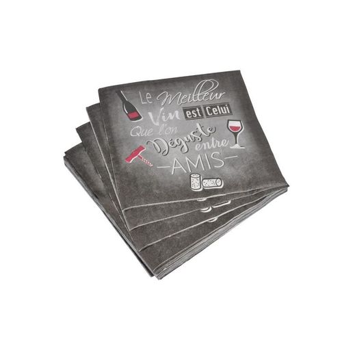 Paris Prix - Lot De 20 Serviettes En Papier "Meilleur Vin" 33x33cm Gris