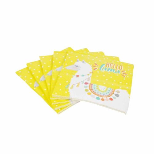 Paris Prix - Lot De 20 Serviettes En Papier "Hello Lama" 33x33cm Jaune
