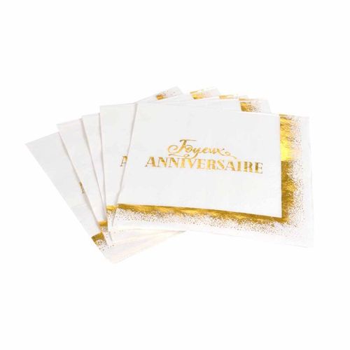 Paris Prix - Lot De 20 Serviettes En Papier "Anniversaire Gold" 33x33cm Blanc