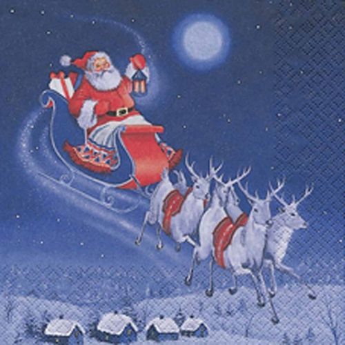 Paris Prix - Lot De 20 Serviettes En Papier "Traîneau Du Père Noël" 33x33cm Bleu