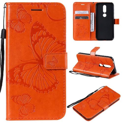 Flip Étui Pour Nokia 4.2 Cuir Pu Avec Support De Fente Pour Carte Couverture Magnétique Couverture Antichoc Flip Kickband - Couleur Orange