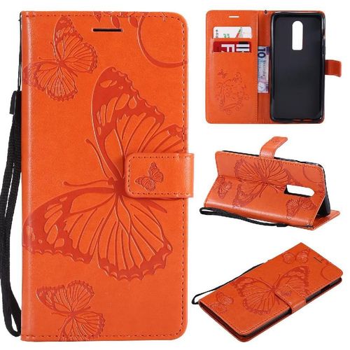Flip Étui Pour Oneplus 6 Couverture Magnétique Cuir Pu Flip Kickband Avec Support De Fente Pour Carte Couverture Antichoc - Couleur Orange