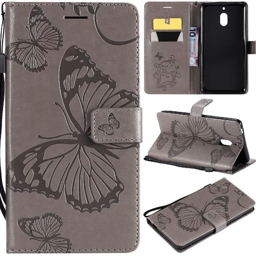 Flip Étui Pour Nokia 2.1 Avec Support De Fente Pour Carte Cuir Pu Couverture Antichoc Couverture Magnétique Flip Kickband - Gris Clair