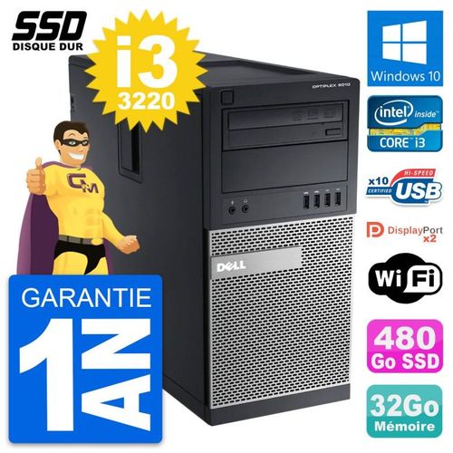 PC Tour Dell OptiPlex 9010 Intel Core i3-3220 RAM 32Go SSD 480Go Windows 10 Wifi