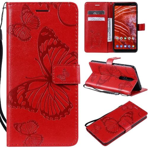 Flip Étui Pour Nokia 3.1 Plus Cuir Pu Avec Support De Fente Pour Carte Couverture Magnétique Couverture Antichoc Flip Kickband - Rouge