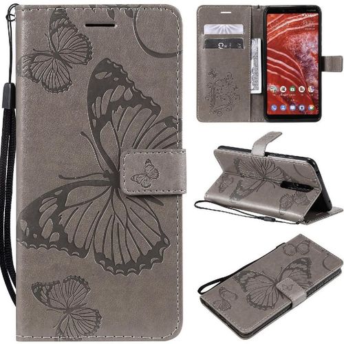 Flip Étui Pour Nokia 3.1 Plus Cuir Pu Avec Support De Fente Pour Carte Couverture Magnétique Couverture Antichoc Flip Kickband - Gris Clair