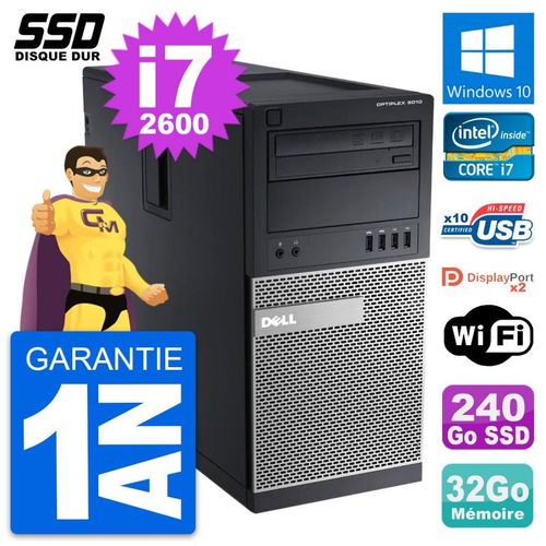 PC Tour Dell OptiPlex 9010 Intel Core i7-2600 RAM 32Go SSD 240Go Windows 10 Wifi