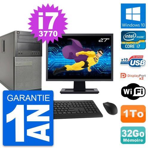 PC Tour Dell 9010 Ecran 27" Intel i7-3770 RAM 32Go Disque 1To Windows 10 Wifi