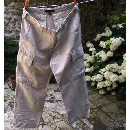 Pantalon Homme Toile Lin 60% Et Coton 40% Couleur Écrue Très Bon État Taille 32 /30 Égale Taille 42 Française