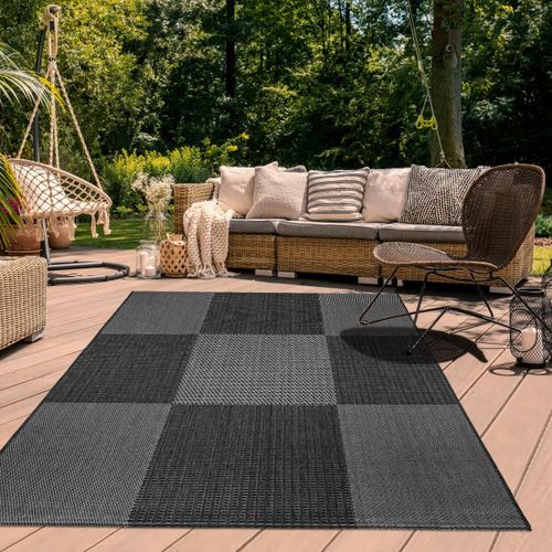 Tapis Extérieur 67x140 Tissé Kilim Anthracite Et Gris Externa
