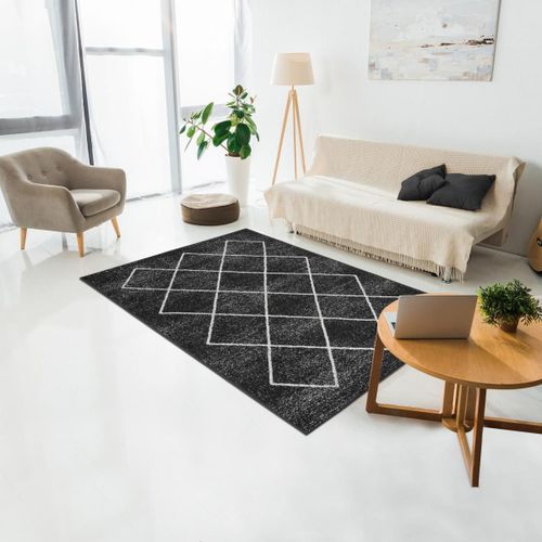 Tapis Chambre 120x170 Tissé Anthracite Et Blanc Rectangle Motif Scandinave