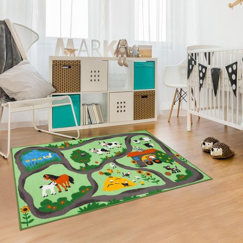 Tapis Enfant 133x190 Rectangle Tufté Vert Et Bleu Farmroad