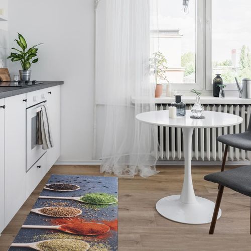 Tapis Cuisine 50x150 En Pvc Gris Et Vert Motif Fresque Kitui 1