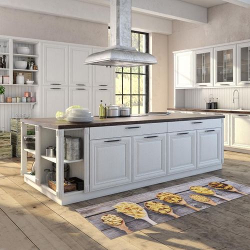 Tapis Cuisine 50x150 En Pvc Gris Et Beige Motif Fresque Kitchcui