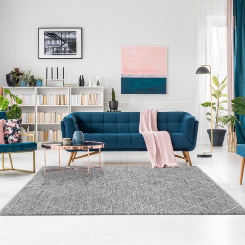 Tapis Salle À Manger 170x240 Tissé En Coton Gris Rectangle Motif Scandinave