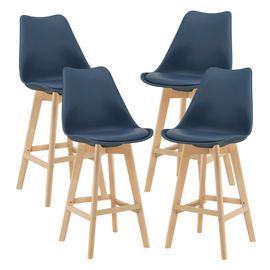 Lot De 4 Tabourets De Bar Avec Dossier Et Repose-Pied Siège Rembourré Plastique Similicuir Hêtre 105 X 48 X 58 Cm Bleu [En.Casa]