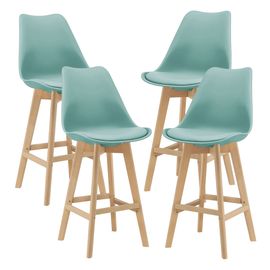 Lot De 4 Tabourets De Bar Avec Dossier Et Repose-Pied Siège Rembourré Plastique Similicuir Hêtre 105 X 48 X 58 Cm Menthe [En.Casa]