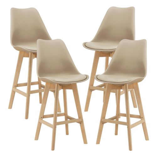 Lot De 4 Tabourets De Bar Avec Dossier Et Repose-Pied Siège Rembourré Plastique Similicuir Hêtre 105 X 48 X 58 Cm Beige [En.Casa]